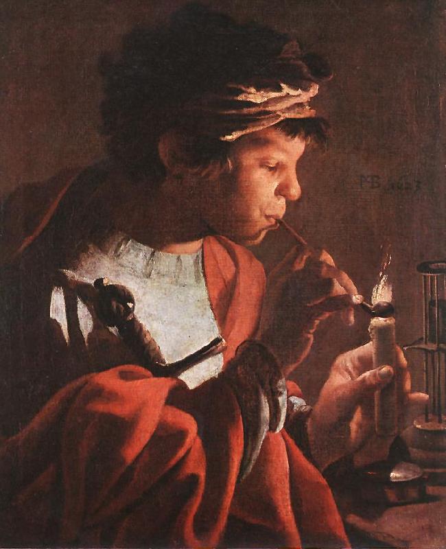 TERBRUGGHEN, Hendrick Boy Lighting a Pipe aer France oil painting art